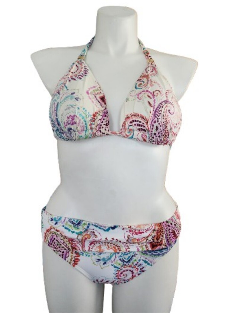 Ralph Lauren Bikini Swimsuit Women's 12 Ivory Paisley Triangle Halter